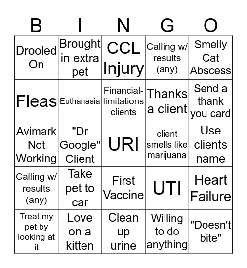 Veterinary Bingo Card