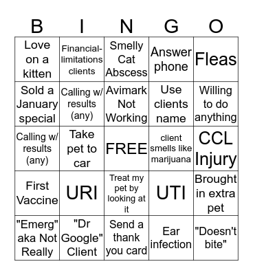 Veterinary Bingo Card