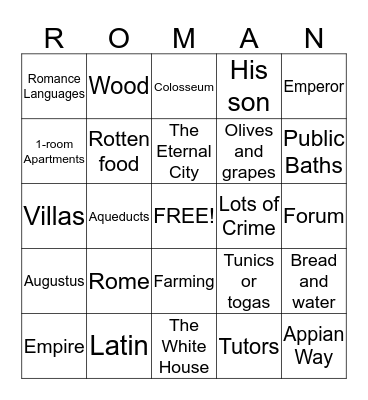 Rome Bingo Card