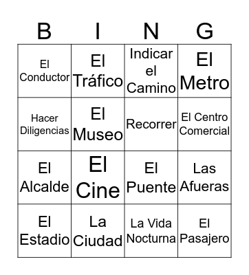 El Vocabulario de la Ciudad Bingo Card