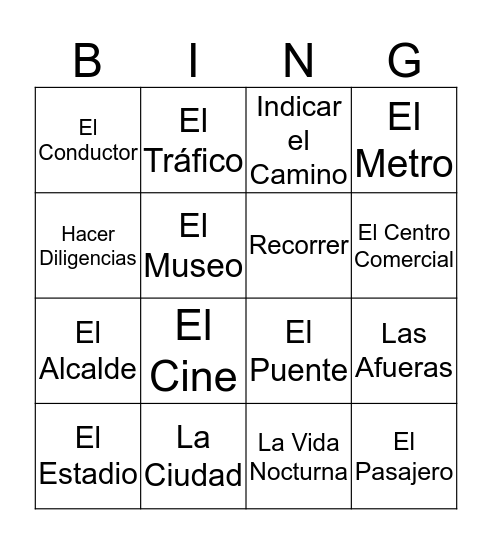 El Vocabulario de la Ciudad Bingo Card
