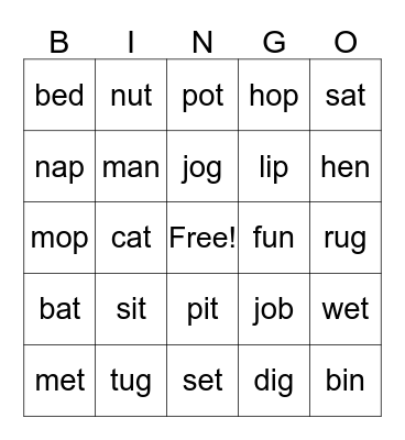 CVC Bingo Card