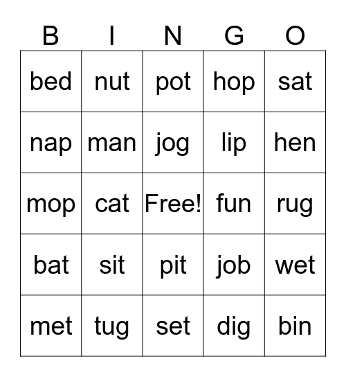 CVC Bingo Card
