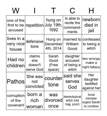 Sarah Good Bingo! Bingo Card