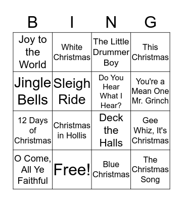 Christmas Songs Bingo Card