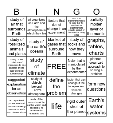 Earth Science Bingo Card