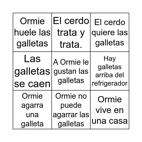 El cerdo Ormie Bingo Card