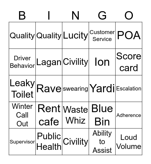 SFCC Bingo Card