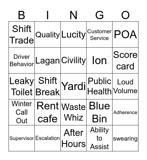 SFCC Bingo Card