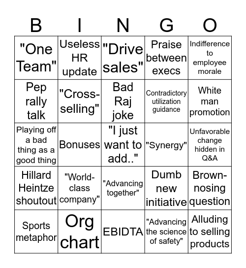 Town Hall Bingo Card