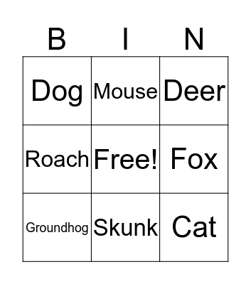 Animal Bingo!  Bingo Card