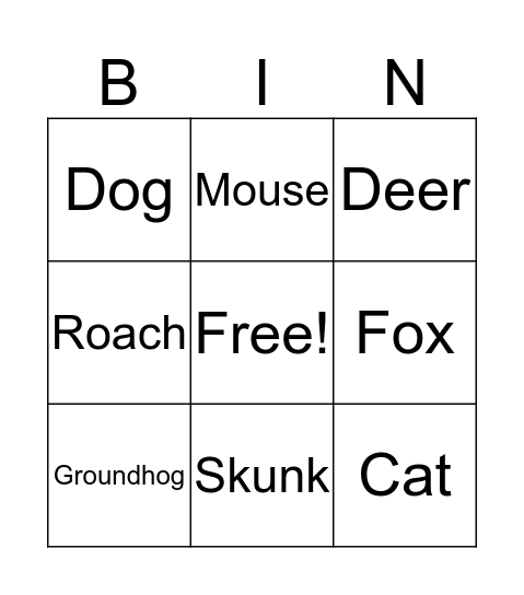 Animal Bingo!  Bingo Card