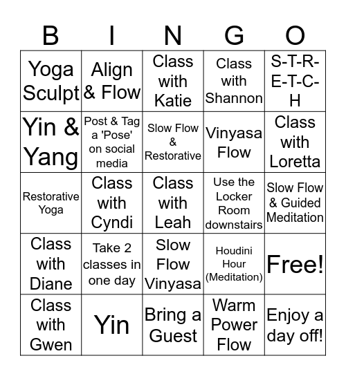 Pose-itively Yoga Bingo Card