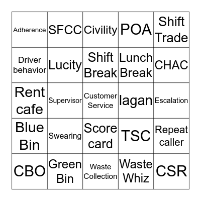 SFCC Bingo Card