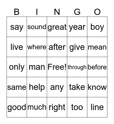 Instant Words 121-140 Bingo Card