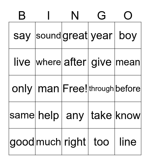 Instant Words 121-140 Bingo Card