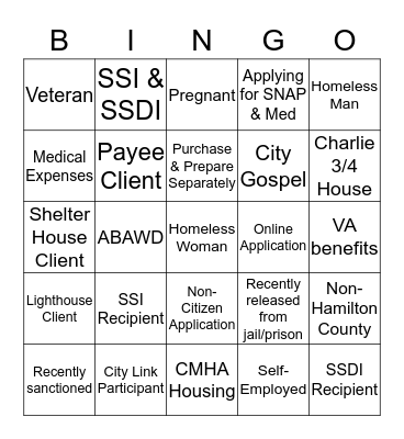 SNAP Bingo Card