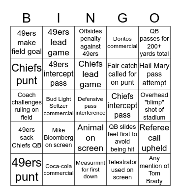 SUPER BOWL Bingo Card