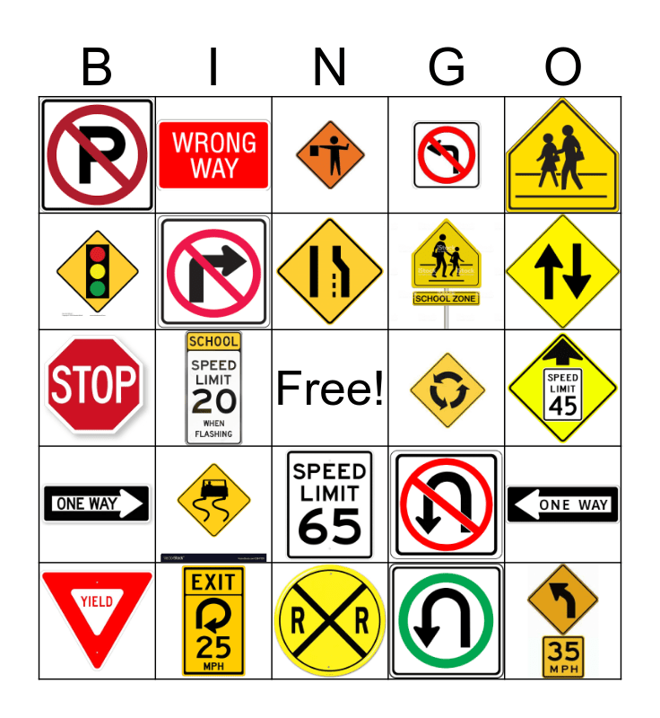 DRIVER's EDUCATION - ROAD SIGNS Bingo Card