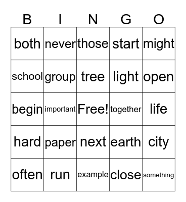 Instant Words 220-250 Bingo Card