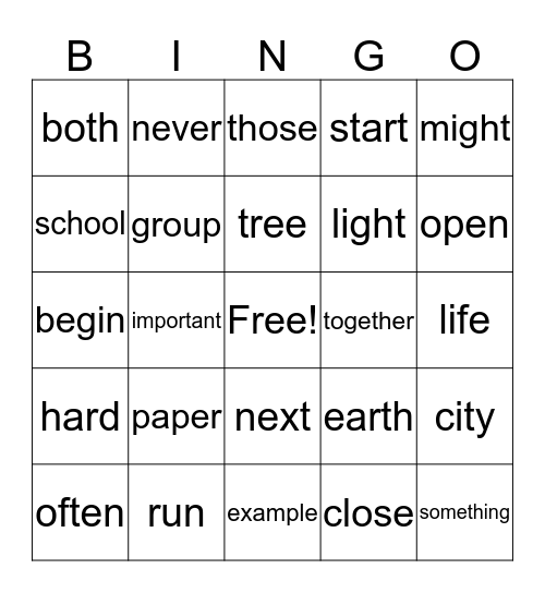 Instant Words 220-250 Bingo Card