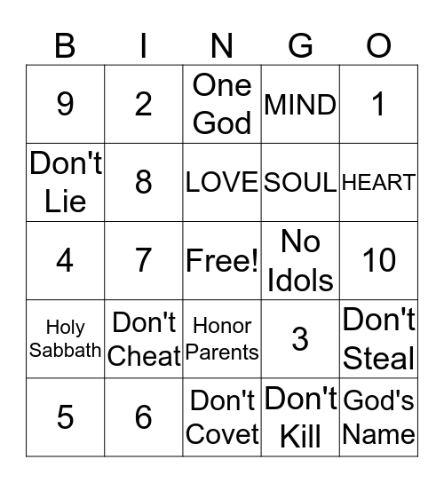 Ten Commandments Bingo Card