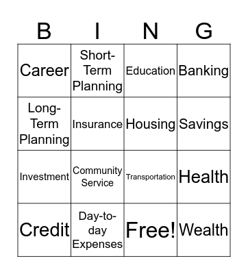 Financial Literacy Bingo Card