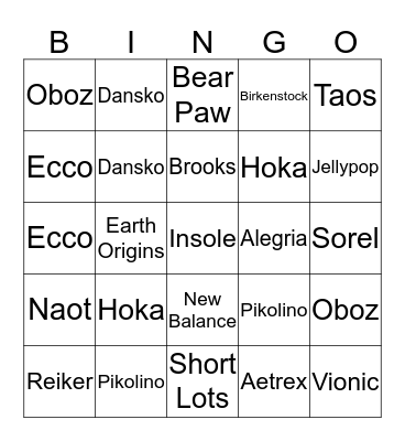 Kicking Out Shoes Bingo Card