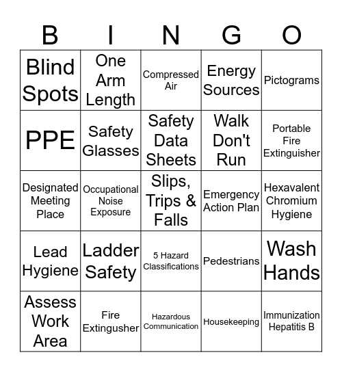 LMI Safety Bingo Card