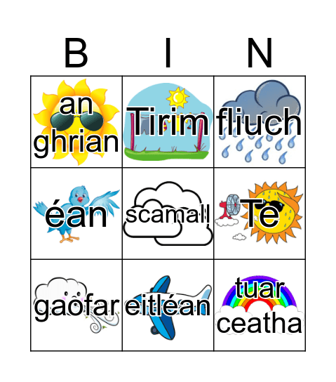 An Aimsir  Bingo Card