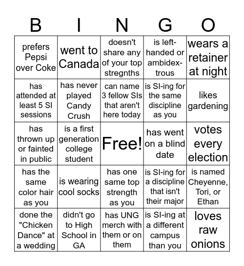 BINGO Meet and Greet: find someone who... Bingo Card