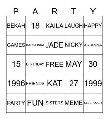 JADE'S AND NICKY'S BIRTHDAY Bingo Card