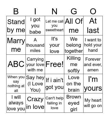 Valentines Music Bingo!  Bingo Card