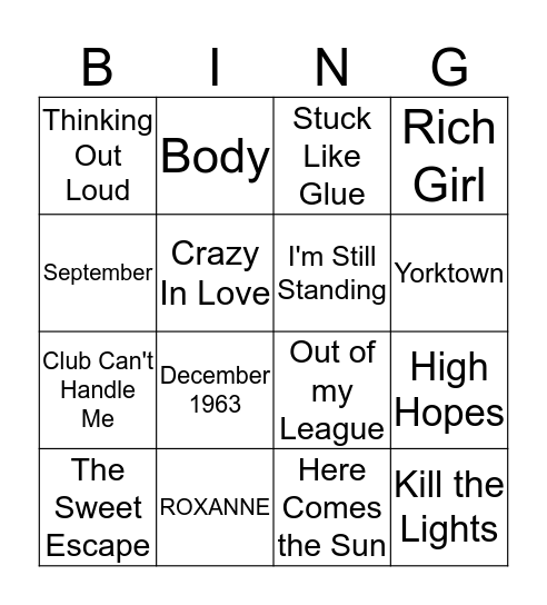 Music Bingo Card