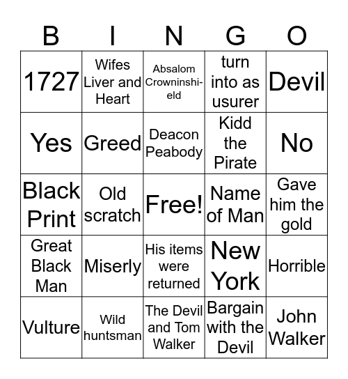 The Devil and Tom Walker Bingo Card