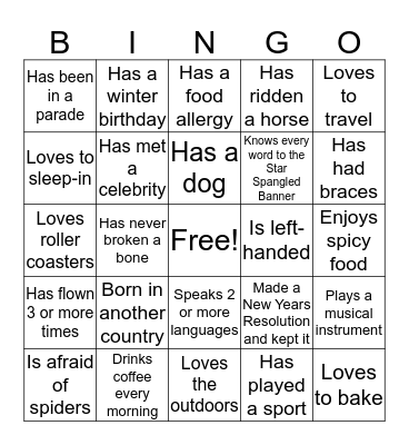 People Bingo! Bingo Card