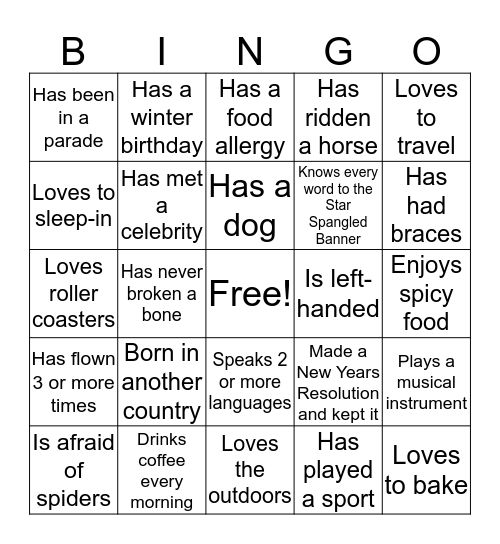 People Bingo! Bingo Card