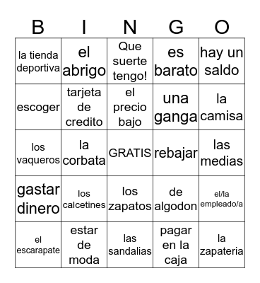 De compras Bingo Card