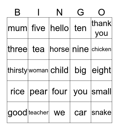 Hello,numbers and ages Bingo Card