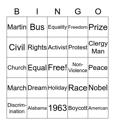 Martin Luther King Jr. Bingo Card