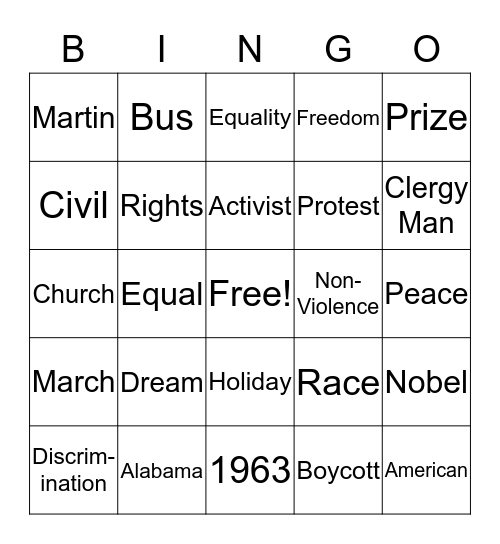 Martin Luther King Jr. Bingo Card