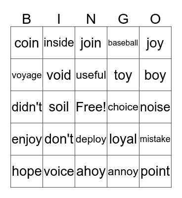 /oi/ /oy/ Bingo Card