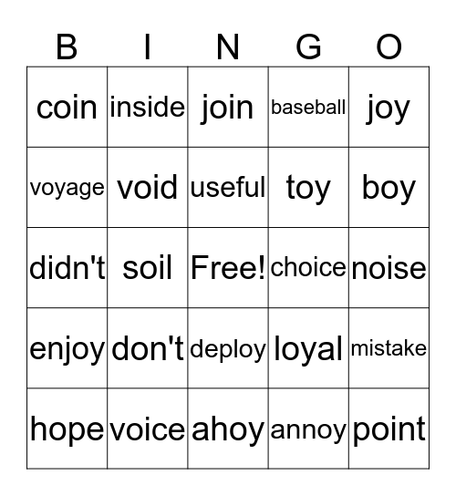 /oi/ /oy/ Bingo Card