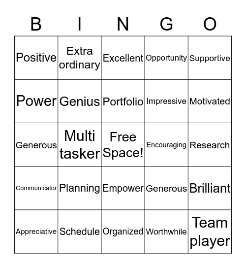 Orientation Bingo Card