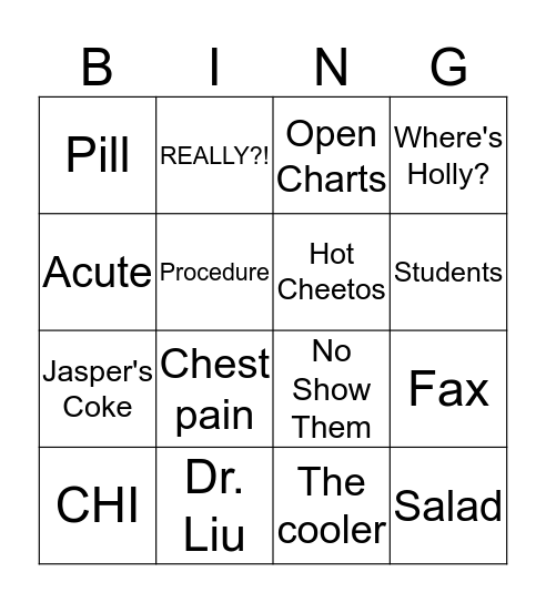 CHI Bingo Card