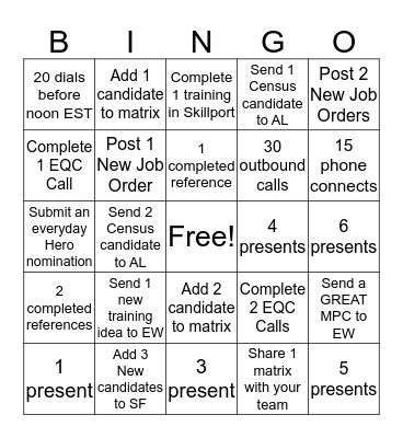 New Years Bingo DAY 2  Bingo Card