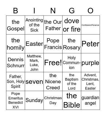 Catholic Faith Bingo Card