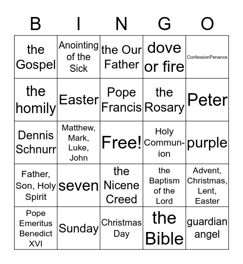 Catholic Faith Bingo Card 