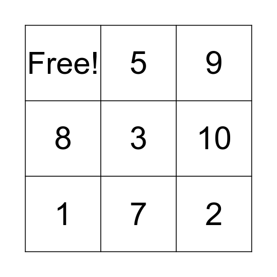 Number Bingo Card