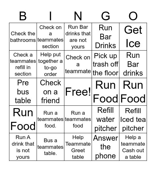 TeamWork Bingo! Bingo Card